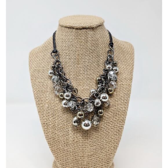 Unbranded Jewelry - Silver Tone Necklace Beaded Statement Layered Multi-Strand Chunky Cluster